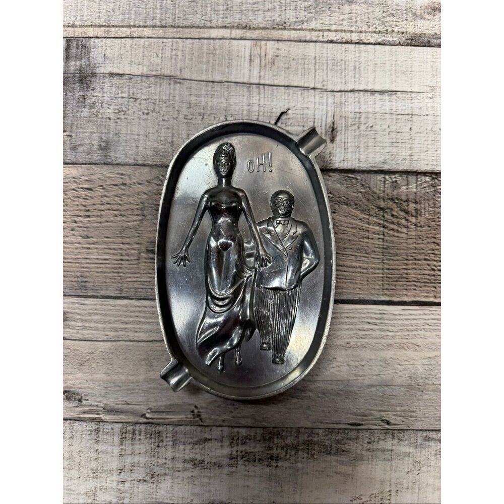 Vintage Risqué Novelty Metal Ashtray Mid Century Bar Humor Gag Figural Ash Tray